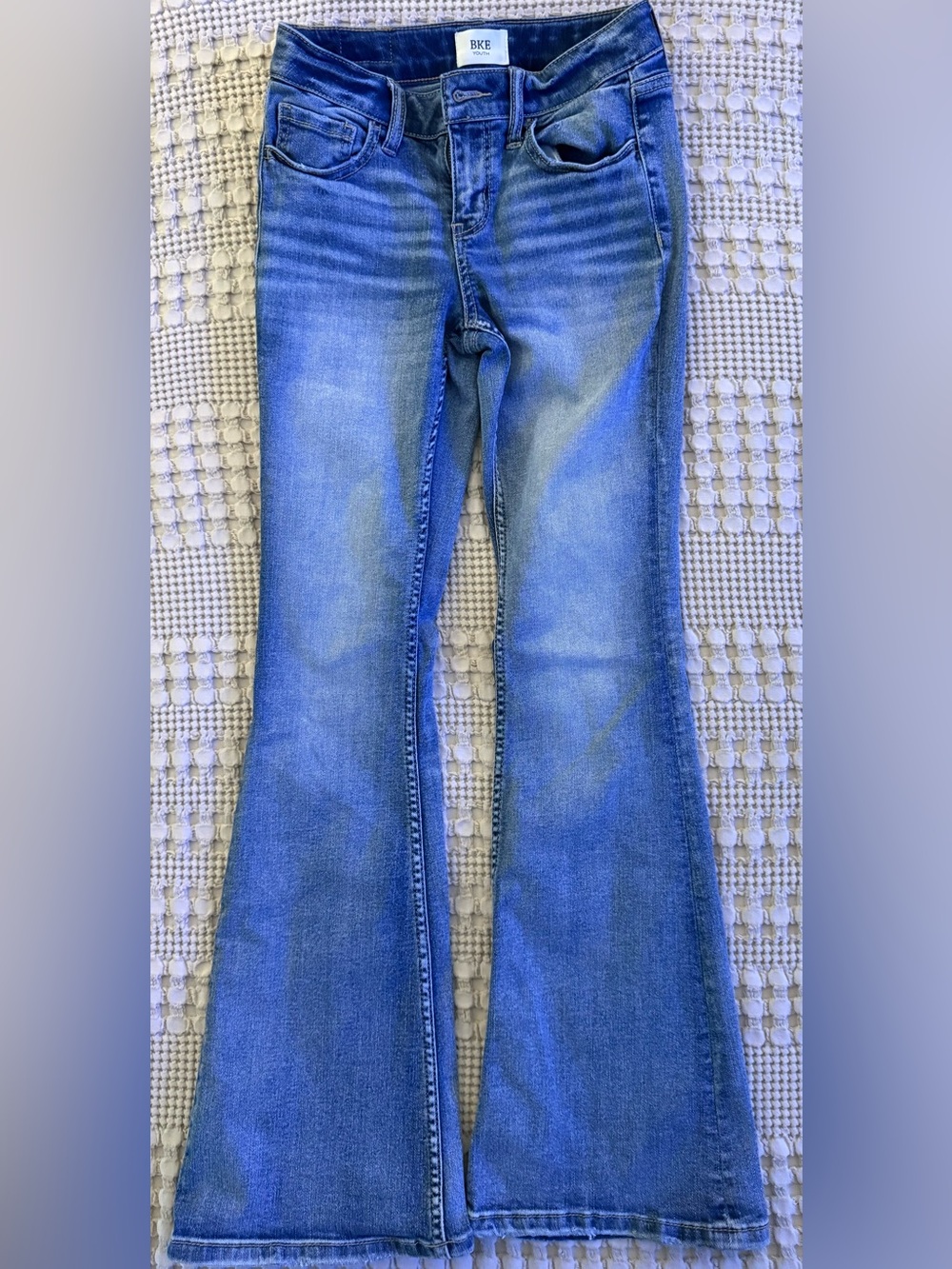 BKE Youth Girls 12R Flare Jeans Medium Wash Stretch Denim Buckle Bootcut